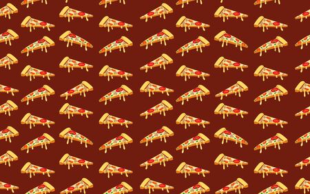 Seamless pizza pattern on dark red. VECTORのイラスト素材