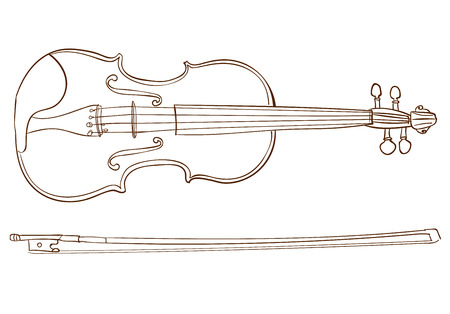 Violin detailed sketch, outline. VECTOR illustrationのイラスト素材