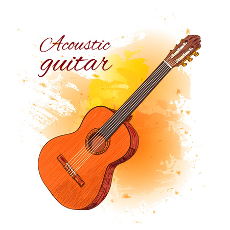 Acoustic guitar on yellow paint splash. VECTOR illustrationのイラスト素材
