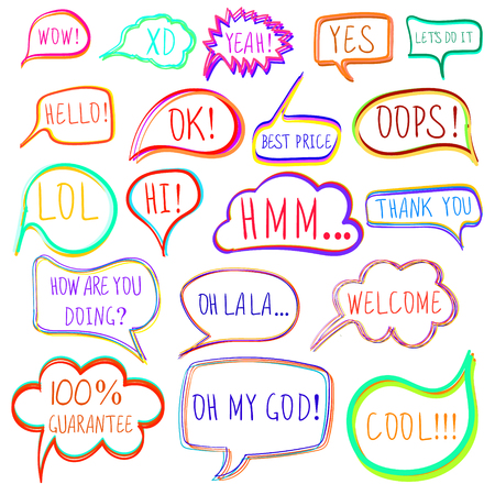 Set of drawn colorful speech and thought bubbles.のイラスト素材