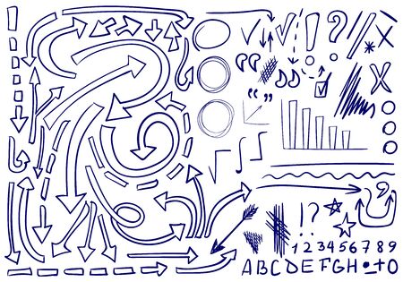 VECTOR set of hand-sketched icons. Elements for text correction or planning. Outline arrowsのイラスト素材