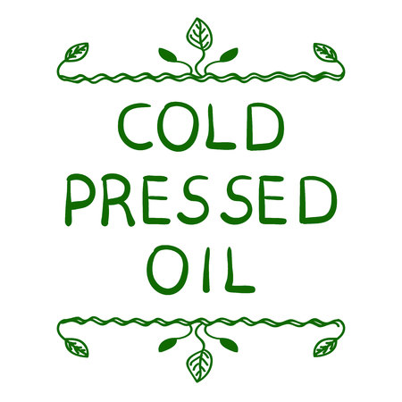 Cold pressed oil. Hand drawn typographical element. Hand written VECTOR letters.のイラスト素材
