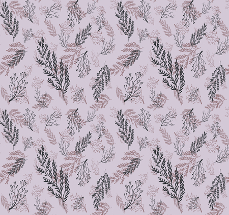 Seamless pattern with hand drawn twigs. VECTOR background, purple colors.のイラスト素材