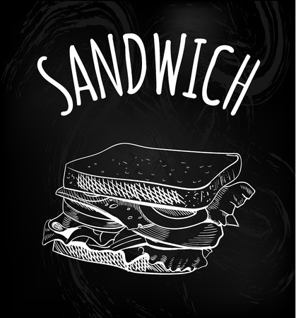 Sandwich outline drawing on chalkboard illustration.のイラスト素材