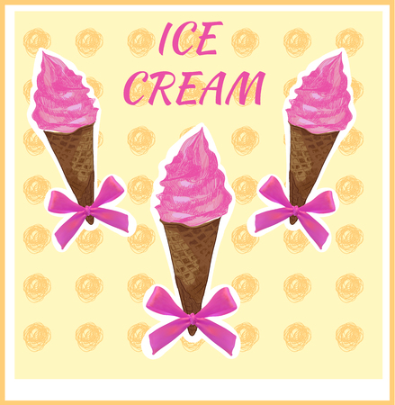 Hand drawn pink ice cream.のイラスト素材