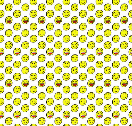 Seamless pattern with doodled smiles. Colored smiles. VECTOR background. Yellow faces on white.のイラスト素材