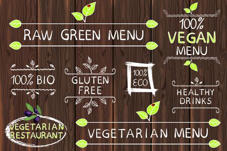 Hand drawn set of elements on wood.のイラスト素材