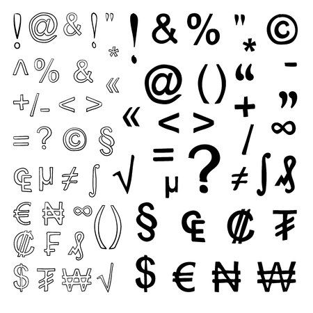 VECTOR. Set of hand drawn signs isolated on white. Freehand drawings. Black isolated on white background.のイラスト素材
