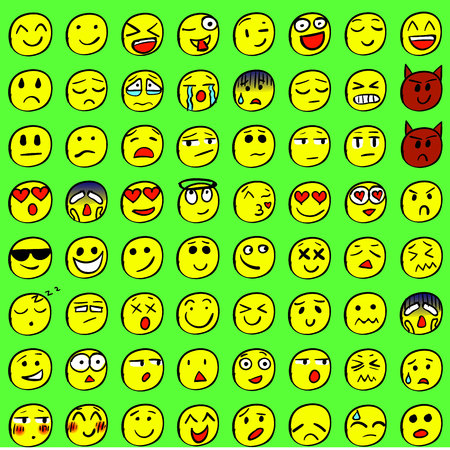 Big set of drawn smiles. Colored smiles. VECTORのイラスト素材