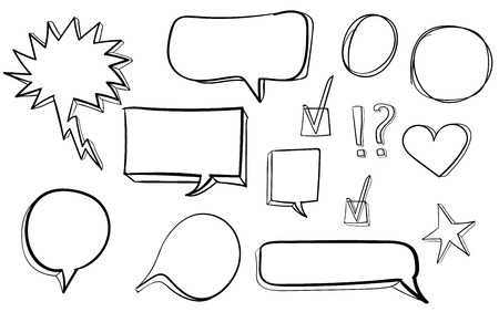 Set od 3d hand drawn icons: check mark, star, heart, speech bubbles. VECTOR. Blackのイラスト素材