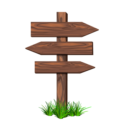 Wooden VECTOR pointer with grass, isolated on white illustration, design elements templateのイラスト素材