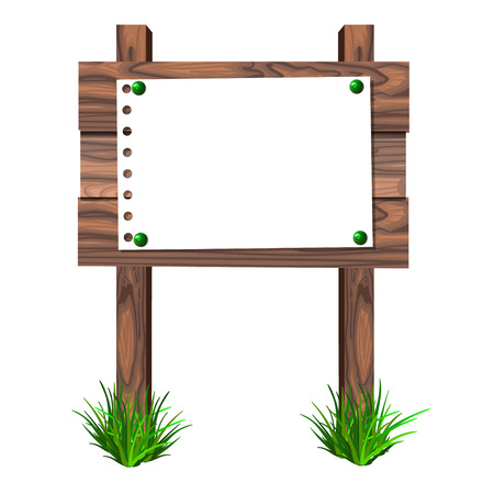 Wooden VECTOR sign with white paper isolated on white, vector design elements template, frame border blank.のイラスト素材