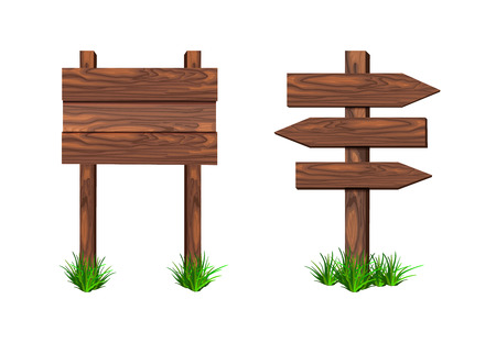 A VECTOR signposts on white background, wooden bulletin boards blank templates.のイラスト素材
