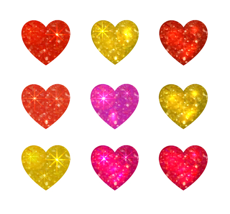 Collection of VECTOR glitter hearts isolated on white background, love icons set.のイラスト素材