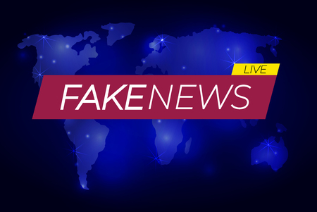 Fake News: VECTOR illustration, banner on glowing world map, business technology fake news background.のイラスト素材
