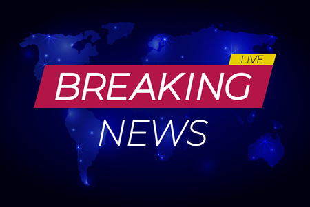 Breaking News live: banner on glowing map, business or technology news backdrop, VECTOR illustration.のイラスト素材