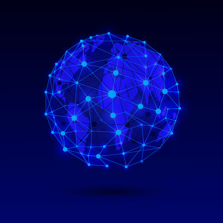 World network glowing VECTOR icon on dark blue backgroundのイラスト素材
