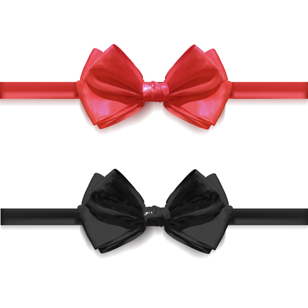 Realistic black and red bow ties, VECTOR illustration isolated.のイラスト素材