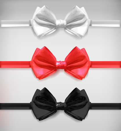 Realistic white, black and red bow ties, VECTOR illustration isolated on white background.のイラスト素材