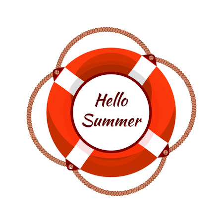 Vector illustration of lifebuoy. isolated on White background. Colored icon template, Hello Summer lettering.のイラスト素材