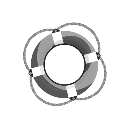 Vector illustration of lifebuoy, isolated on white background. Black and white icon template.のイラスト素材