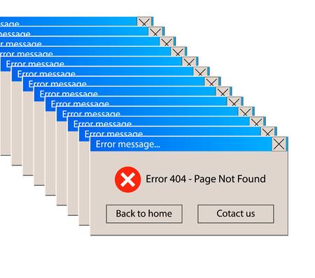 VECTOR Illustration: 404 Error Warning Message, Vintage User Interface. Isolated on White Background Illustration.のイラスト素材