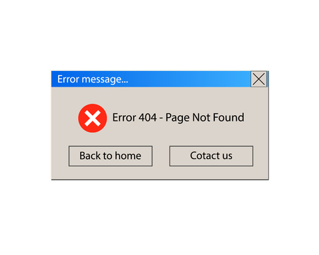 VECTOR Illustration: 404 Error Warning Message, Vintage User Interface, pop-up window design on White Background.のイラスト素材