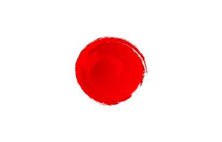 Japanese flag vintage grunge style, VECTOR template, gradient red circle, brush stroke calligraphy imitation on White Background.のイラスト素材