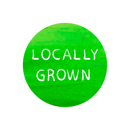 Locally Grown handwritten words on watercolor green circle.のイラスト素材
