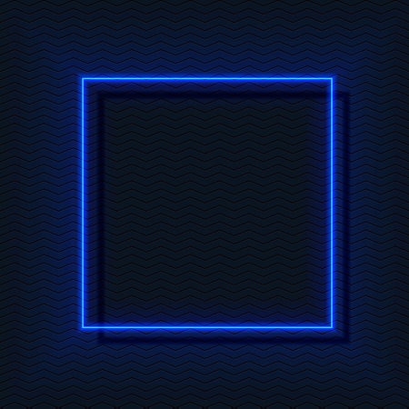 Neon e-square, glow VECTOR frame in blue colors, empty space for your text.のイラスト素材