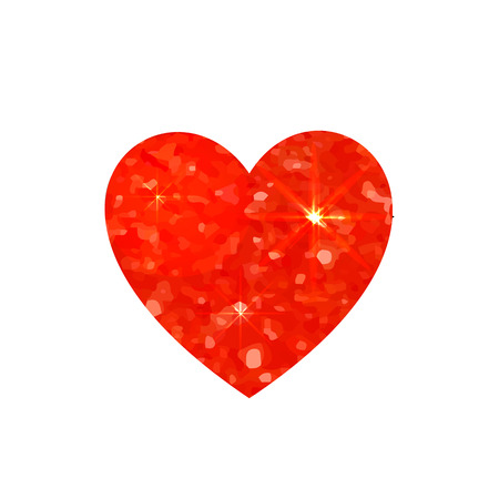 VECTOR red heart, glitter illustration, shine effect, Valentines Day card element isolated on white background.のイラスト素材