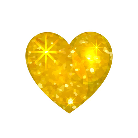VECTOR golden heart, glitter illustration, shine effect, Valentines Day card element isolated on white background.のイラスト素材