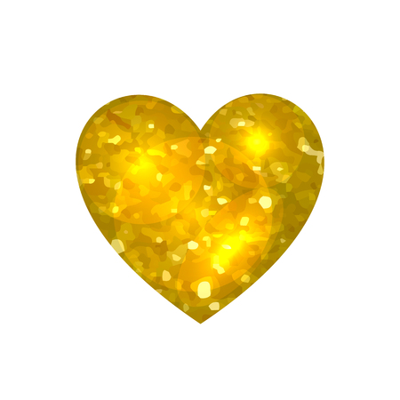 VECTOR gold heart, glitter illustration, shine effect, Valentines Day card element isolated on white background.のイラスト素材