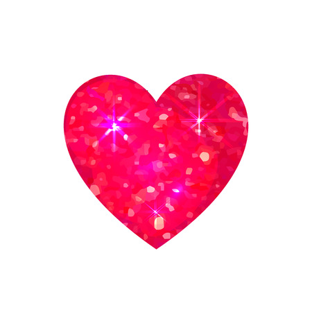 VECTOR pink heart, glitter illustration, shine effect, Valentines Day card element isolated on white background.のイラスト素材
