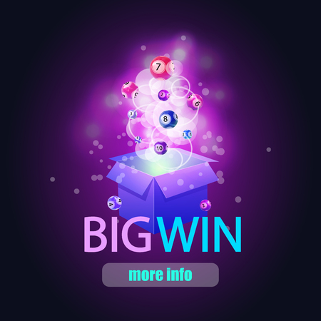 BIG WIN background with shining magic lights and lotto balls, VECTOR illustration. Image Background.のイラスト素材