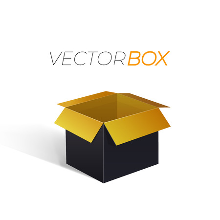VECTOR open black box, gold color inside, isolated on white background illustration.のイラスト素材