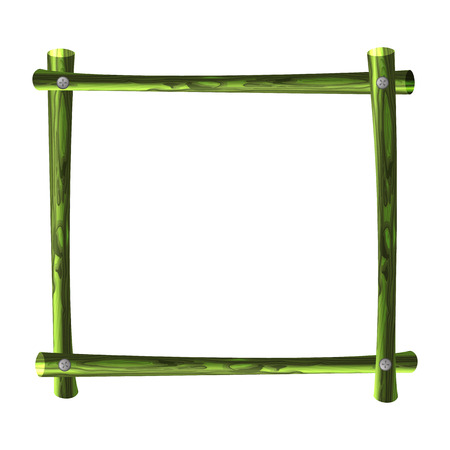 Green Bamboo Frame, Square Horizontal Border Blank Template Isolated on White Background.のイラスト素材