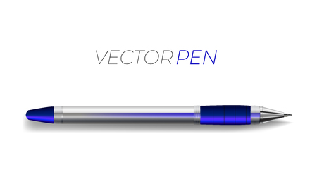 Realistic Pen, Object Isolated on White Background, Blue Pen.のイラスト素材