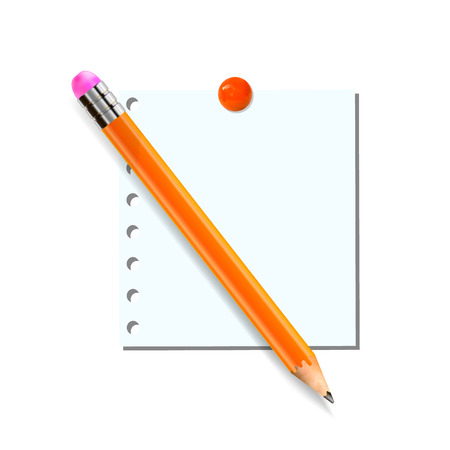 Paper Sheet and Realistic Pencil, VECTOR Illustration Isolated on White Background, Memo Paper, Sketchbook Paper.のイラスト素材