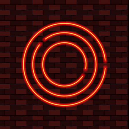 Neon Circles, Blank Frame VECTOR Template, Red and Yellow Colors, Brick Wall Background. Orange Circles.のイラスト素材