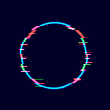 Neon Glitch Circle Frame, Technology Background, Minimalistic Design Element.のイラスト素材