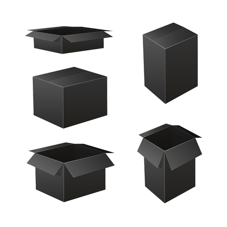 VECTOR Set of Back Boxes: Packaging Icons, Black Open and Closed Containers.のイラスト素材