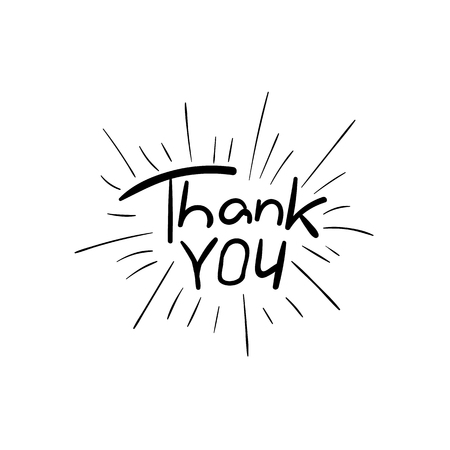 Thank You VECTOR Handwritten Retro Style Illustration, Black Drawing Isolated.のイラスト素材