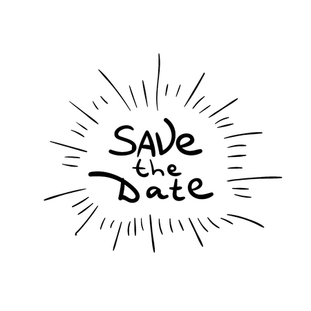 Save the Date VECTOR Handwritten Retro Style Illustration, Black Drawing Isolated.のイラスト素材