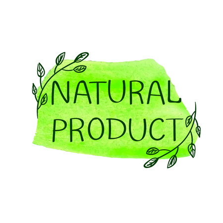 Natural Product, Hand Drawn VECTOR Illustration, Handwritten Letters on Paint Spot.のイラスト素材