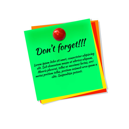 Memo Paper VECTOR Illustration Isolated on White Background with Realistic Red Pin Button, Background.のイラスト素材