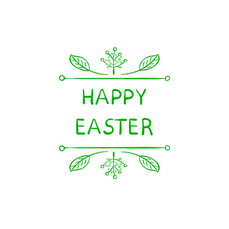 Easter Greeting Card, Cute Doodle Floral Frame and Words: Happy Easter Spring Holiday Template.のイラスト素材