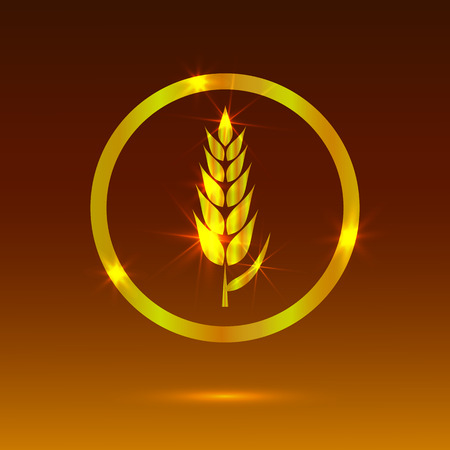 Golden Wheat, Glowing Icon, Bakery Logo VECTOR Template, Glowing Backgroundのイラスト素材