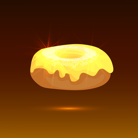 Glowing Delicios Golden Donut: VECTOR Illustration on Golden Glowing Background.のイラスト素材