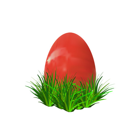 Red Easter Egg Hidden in Grass, Realistic VECTOR Illustration for Your Design.のイラスト素材